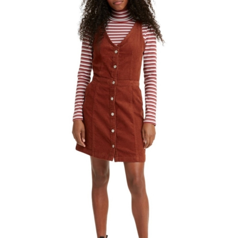 Levi's Brown Buttoned Sleeveless Corduroy Dress